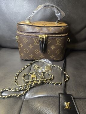 Two- Tone Monogram Vanity Crossbody Bag - Brown/Tan